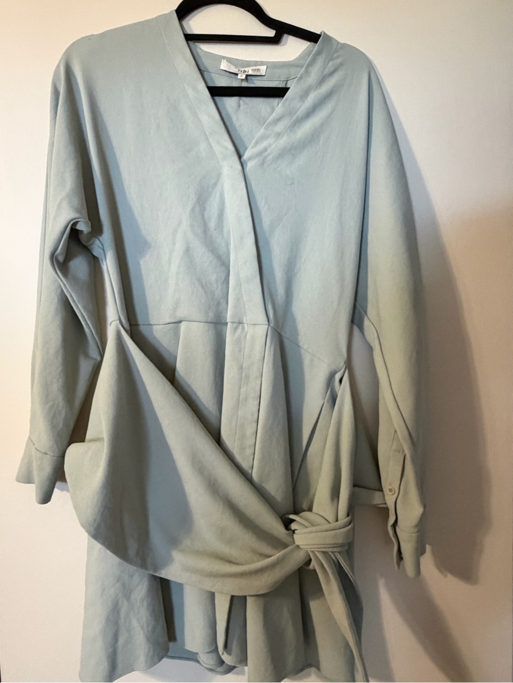 Tibi Sage Green Bluish Wrap Robe Tunic Dress